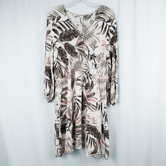 Old Navy Dresses & Skirts - Old Navy Waist Defined Cross Front Crepe Dress Size XL White Palm Print Tropical